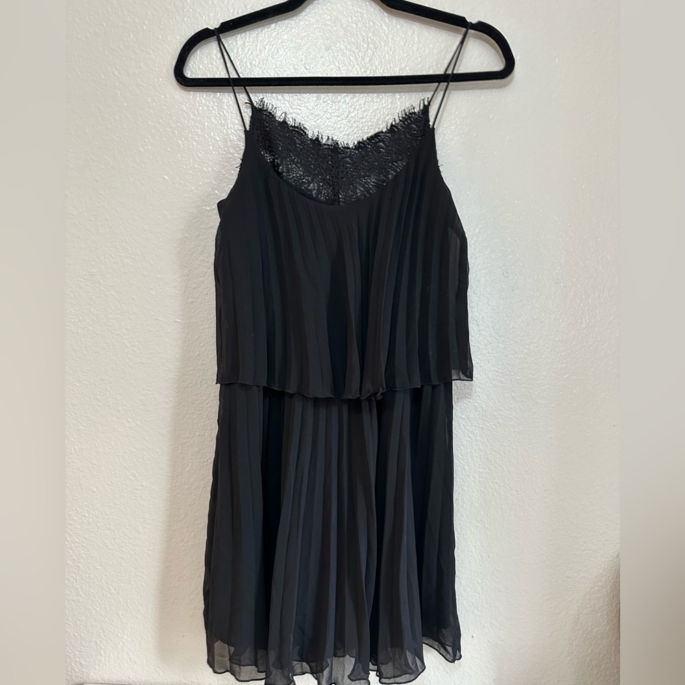 Mango black pleaded lace dress with spaghetti straps